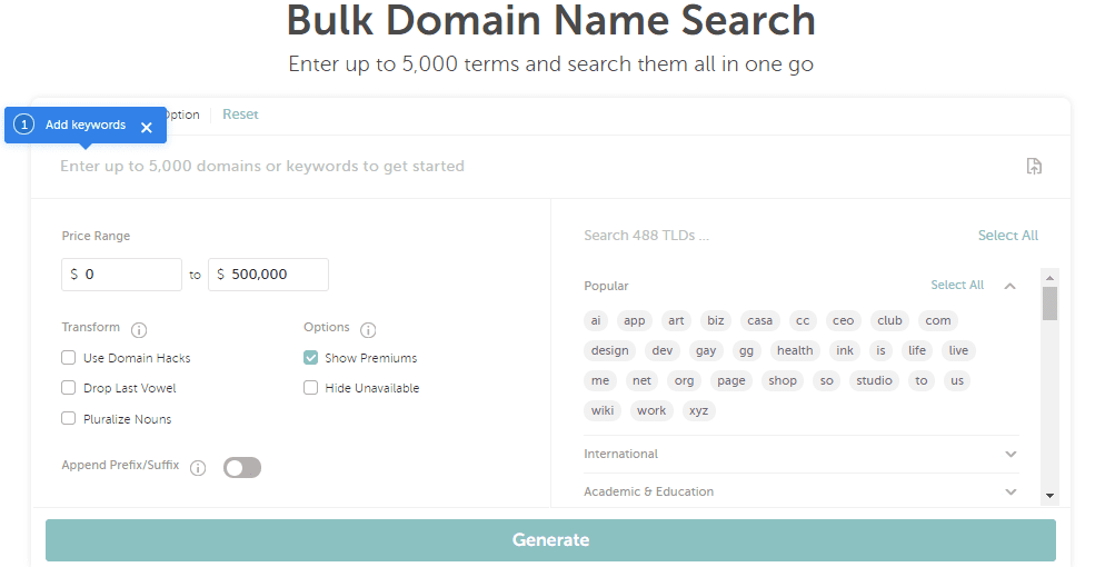namecheap bulk domain name search