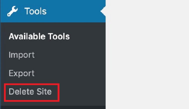 Delete Site Option in WordPress Dashboard