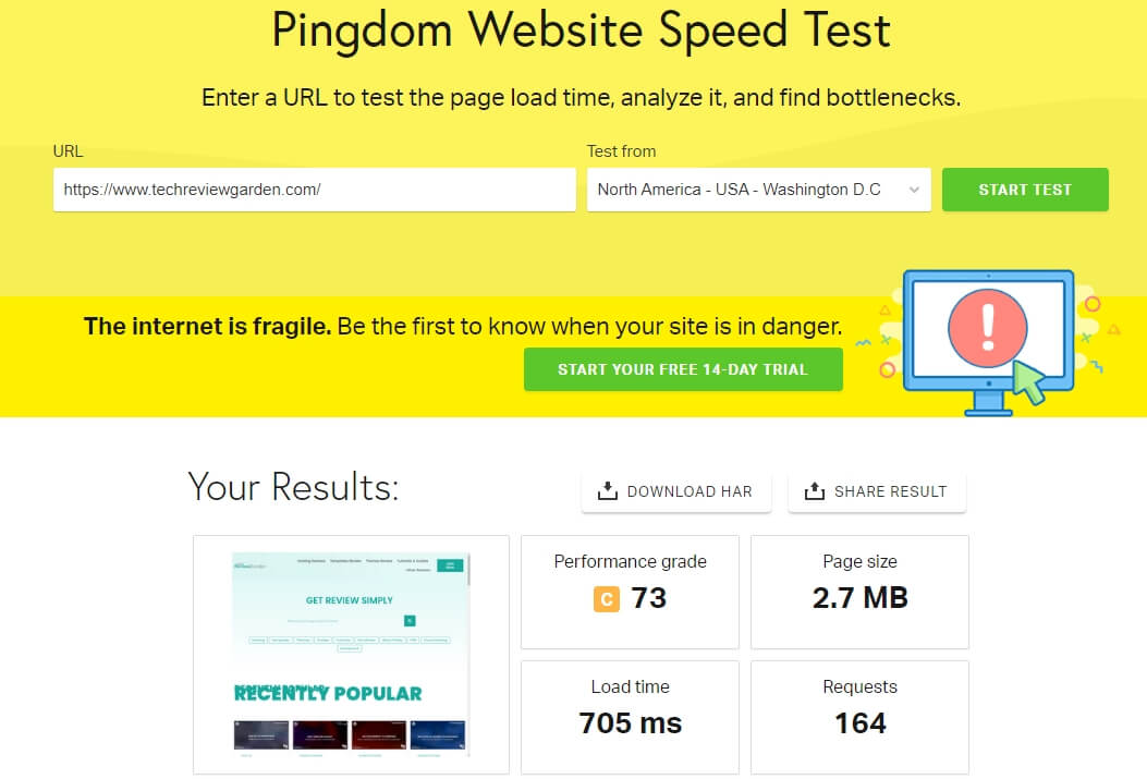 Pingdom Website Speed Test Tool